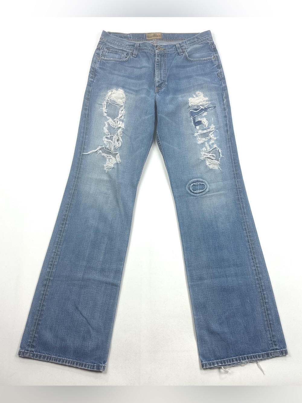 BKE Tyler Mens 34 Extra Long Straight Leg Light Blue Jeans Distressed XBM119